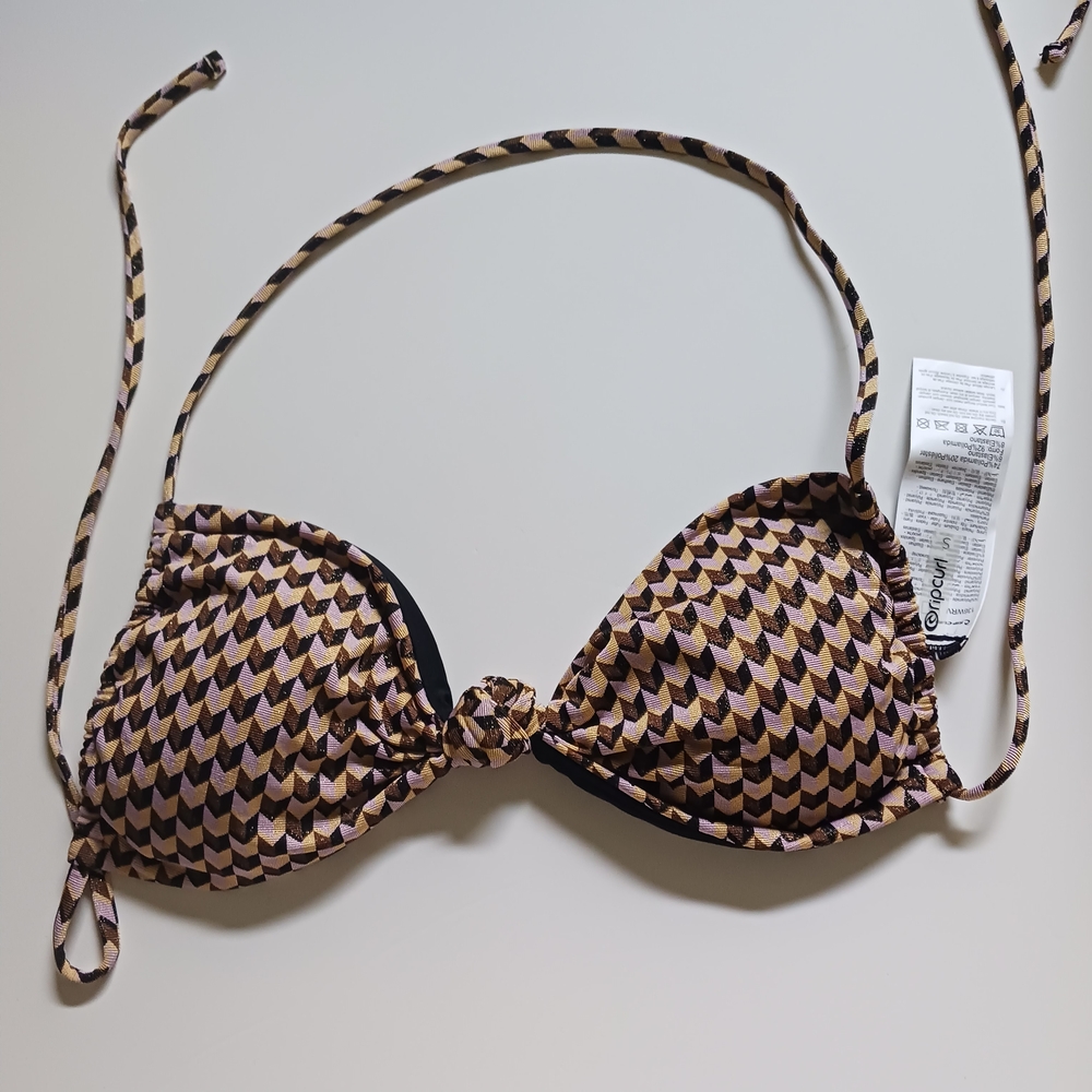 4X$30  Rip Curl Black and Tan Bow Bikini Top Women NWOT SZ S